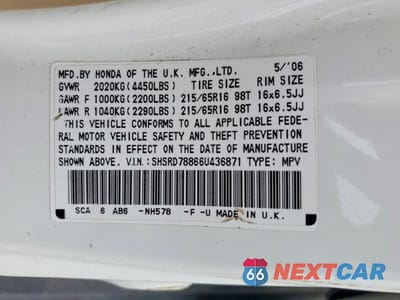 Zdjęcie 14 z 14 samochodu: 2006 HONDA CR-V EX VIN:SHSRD78866U436871 - miniatura