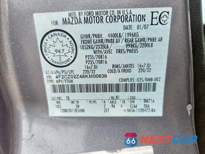 Zdjęcie 12 z 12 samochodu: 2008 MAZDA TRIBUTE I VIN:4F2CZ02Z48KM00836 - miniatura