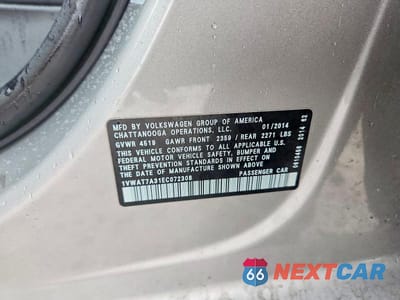 Zdjęcie 12 z 12 samochodu: 2014 VOLKSWAGEN PASSAT S VIN:1VWAT7A31EC072308 - miniatura