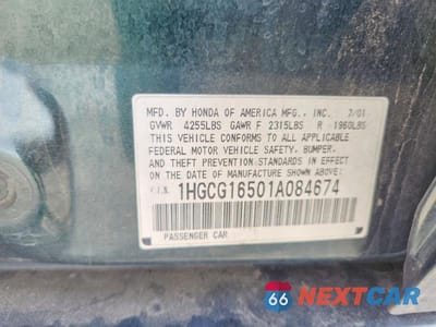 Zdjęcie 13 z 13 samochodu: 2001 HONDA ACCORD EX VIN:1HGCG16501A084674 - miniatura