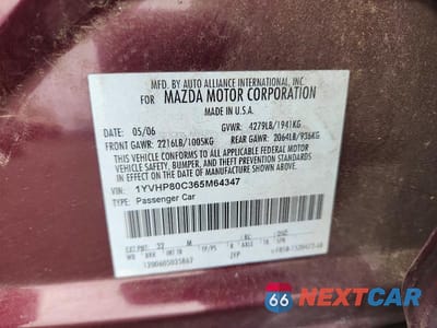 Zdjęcie 12 z 12 samochodu: 2006 MAZDA 6 I VIN:1YVHP80C365M64347 - miniatura