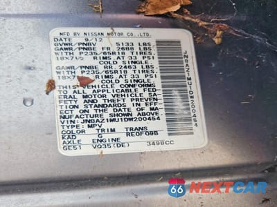 Zdjęcie 12 z 12 samochodu: 2013 NISSAN MURANO S VIN:JN8AZ1MU1DW200454 - miniatura