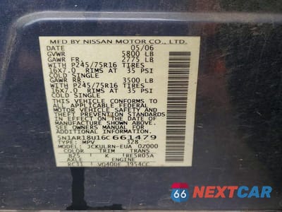 Zdjęcie 13 z 13 samochodu: 2006 NISSAN PATHFINDER S VIN:5N1AR18U16C661479 - miniatura