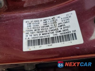 Zdjęcie 12 z 12 samochodu: 2014 HONDA ACCORD LX VIN:1HGCR2F3XEA181630 - miniatura