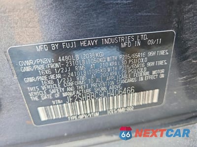 Zdjęcie 12 z 12 samochodu: 2012 SUBARU FORESTER 2.5X VIN:JF2SHBBC9CH406466 - miniatura