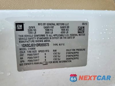 Zdjęcie 13 z 13 samochodu: 2013 CHEVROLET SUBURBAN C1500 LT VIN:1GNSCJE01DR355573 - miniatura