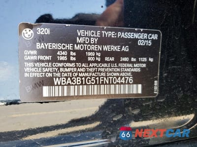 Zdjęcie 12 z 12 samochodu: 2015 BMW 320 I VIN:WBA3B1G51FNT04476 - miniatura