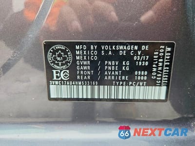 Zdjęcie 12 z 12 samochodu: 2017 VOLKSWAGEN GOLF SPORTWAGEN S VIN:3VWC17AU4HM533169 - miniatura