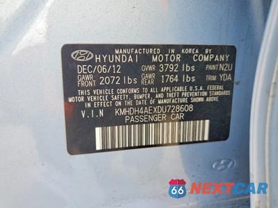 Zdjęcie 12 z 12 samochodu: 2013 HYUNDAI ELANTRA GLS VIN:KMHDH4AEXDU728608 - miniatura