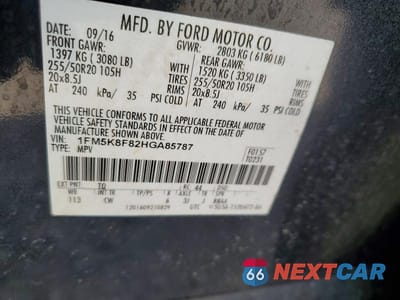 Zdjęcie 13 z 13 samochodu: 2017 FORD EXPLORER LIMITED VIN:1FM5K8F82HGA85787 - miniatura