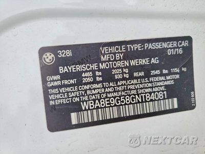 Zdjęcie 12 z 12 samochodu: 2016 BMW 328 I SULEV VIN:WBA8E9G58GNT84081 - miniatura