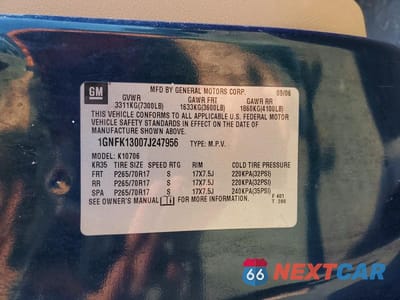 Zdjęcie 13 z 13 samochodu: 2007 CHEVROLET TAHOE K1500 VIN:1GNFK13007J247956 - miniatura