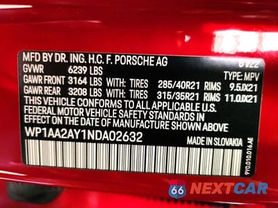 Zdjęcie 14 z 14 samochodu: 2022 PORSCHE CAYENNE VIN:WP1AA2AY1NDA02632 - miniatura