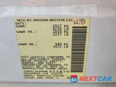 Zdjęcie 12 z 12 samochodu: 2017 NISSAN ALTIMA 2.5 S VIN:1N4AL3AP0HN355876 - miniatura