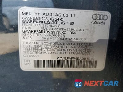 Zdjęcie 13 z 13 samochodu: 2011 AUDI Q5 PREMIUM PLUS VIN:WA1LFAFP4BA091576 - miniatura