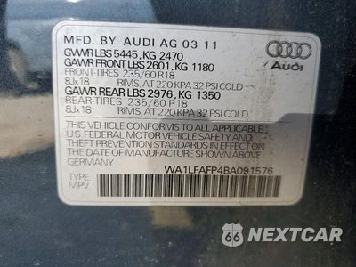 Zdjęcie 13 z 13 samochodu: 2011 AUDI Q5 PREMIUM PLUS VIN:WA1LFAFP4BA091576 - miniatura