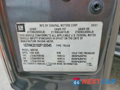 Zdjęcie 12 z 12 samochodu: 2002 GMC SIERRA K2500 HEAVY DUTY VIN:1GTHK23182F120545 - miniatura