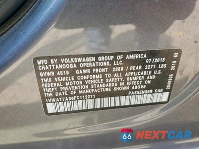 Zdjęcie 12 z 12 samochodu: 2015 VOLKSWAGEN PASSAT S VIN:1VWAT7A36FC112271 - miniatura