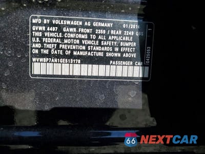 Zdjęcie 12 z 12 samochodu: 2016 VOLKSWAGEN CC BASE VIN:WVWBP7AN1GE513178 - miniatura