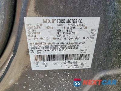 Zdjęcie 12 z 12 samochodu: 2007 FORD EDGE SEL PLUS VIN:2FMDK49C47BA27030 - miniatura