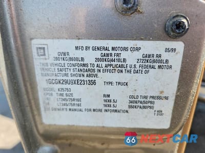 Zdjęcie 12 z 12 samochodu: 1999 CHEVROLET SILVERADO K2500 VIN:1GCGK29U9XE231356 - miniatura
