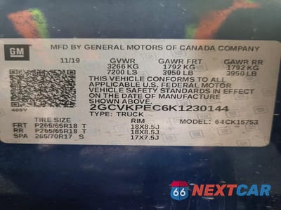 Zdjęcie 12 z 12 samochodu: 2019 CHEVROLET SILVERADO LD K1500 LT VIN:2GCVKPEC6K1230144 - miniatura