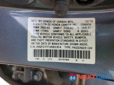 Zdjęcie 12 z 12 samochodu: 2017 HONDA CIVIC EXL VIN:2HGFC1F71HH631814 - miniatura