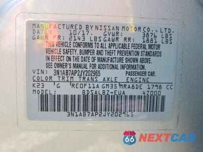 Zdjęcie 12 z 12 samochodu: 2018 NISSAN SENTRA S VIN:3N1AB7AP2JY202965 - miniatura