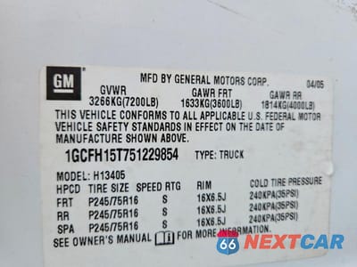 Zdjęcie 13 z 13 samochodu: 2005 CHEV EXPRESS G1500 VIN:1GCFH15T751229854 - miniatura