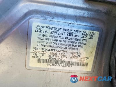 Zdjęcie 12 z 12 samochodu: 2007 NISSAN SENTRA 2.0 VIN:3N1AB61E27L657149 - miniatura