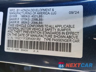 Zdjęcie 12 z 12 samochodu: 2024 HONDA ACCORD EX VIN:1HGCY1F33RA091352 - miniatura