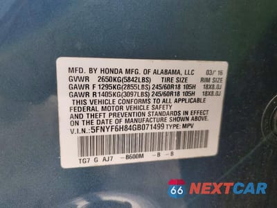 Zdjęcie 13 z 13 samochodu: 2016 HONDA PILOT EXL VIN:5FNYF6H84GB071499 - miniatura