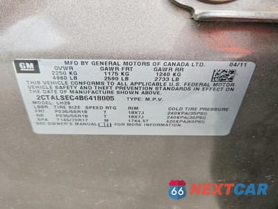 Zdjęcie 13 z 13 samochodu: 2011 GMC TERRAIN SLE VIN:2CTALSEC4B6418005 - miniatura