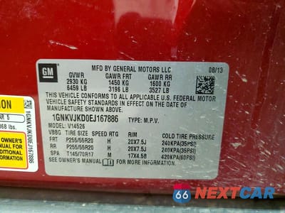 Zdjęcie 14 z 14 samochodu: 2014 CHEVROLET TRAVERSE LTZ VIN:1GNKVJKD0EJ167886 - miniatura