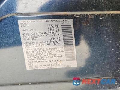 Zdjęcie 13 z 13 samochodu: 2014 NISSAN PATHFINDER S VIN:5N1AR2MN2EC642667 - miniatura