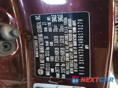Zdjęcie 12 z 12 samochodu: 2011 KIA SORENTO BASE VIN:5XYKTDA24BG173279 - miniatura