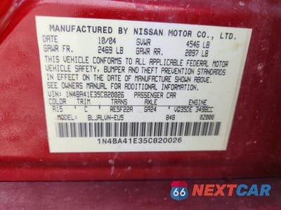 Zdjęcie 13 z 13 samochodu: 2005 NISSAN MAXIMA 3.5 SE VIN:1N4BA41E35C820026 - miniatura