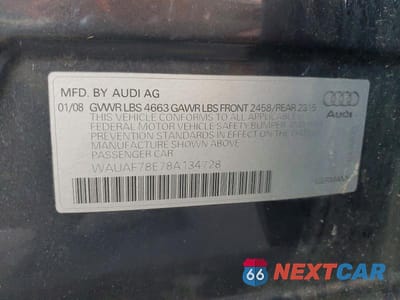 Zdjęcie 12 z 12 samochodu: 2008 AUDI A4 2.0T VIN:WAUAF78E78A134728 - miniatura