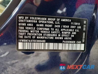 Zdjęcie 13 z 13 samochodu: 2013 VOLKSWAGEN PASSAT SE VIN:1VWBN7A37DC060483 - miniatura