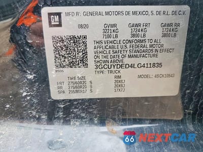 Zdjęcie 12 z 12 samochodu: 2020 CHEVROLET SILVERADO K1500 LT VIN:3GCUYDED4LG411835 - miniatura