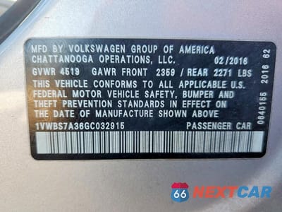 Zdjęcie 12 z 12 samochodu: 2016 VOLKSWAGEN PASSAT SE VIN:1VWBS7A36GC032915 - miniatura