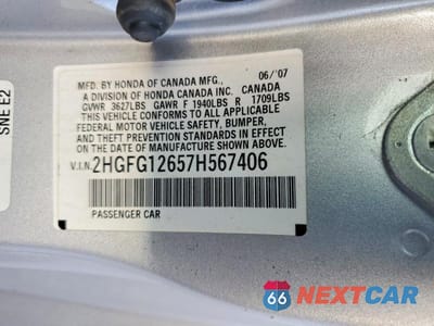 Zdjęcie 12 z 12 samochodu: 2007 HONDA CIVIC LX VIN:2HGFG12657H567406 - miniatura