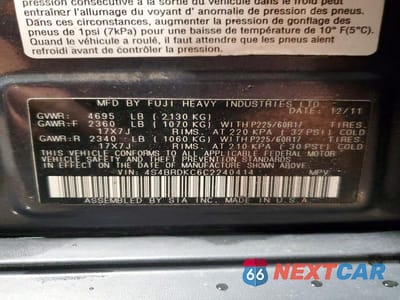 Zdjęcie 13 z 13 samochodu: 2012 SUBARU OUTBACK 3.6R LIMITED VIN:4S4BRDKC6C2240414 - miniatura