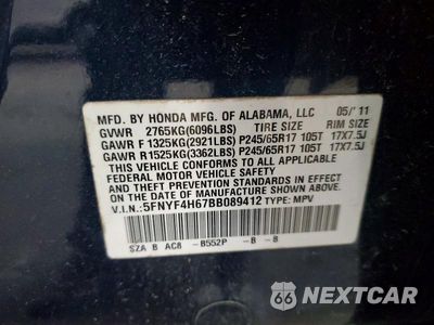 Zdjęcie 14 z 14 samochodu: 2011 HONDA PILOT EXL VIN:5FNYF4H67BB089412 - miniatura