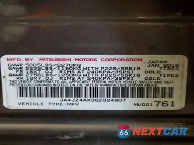 Zdjęcie 13 z 13 samochodu: 2016 MITSUBISHI OUTLANDER VIN:JA4JZ4AX3GZ024807 - miniatura