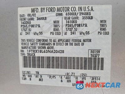 Zdjęcie 12 z 12 samochodu: 2003 FORD F150 VIN:1FTRX18L63NA20428 - miniatura