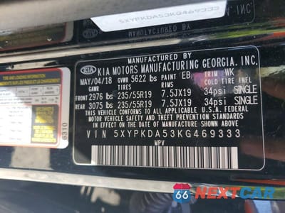 Zdjęcie 14 z 14 samochodu: 2019 KIA SORENTO SX V6 VIN:5XYPKDA53KG469333 - miniatura