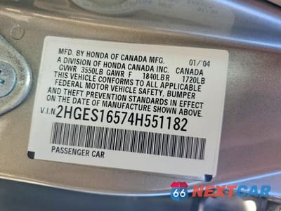 Zdjęcie 13 z 13 samochodu: 2004 HONDA CIVIC LX VIN:2HGES16574H551182 - miniatura