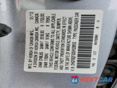 Zdjęcie 12 z 12 samochodu: 2013 HONDA CIVIC LX VIN:2HGFB2F50DH528952 - miniatura