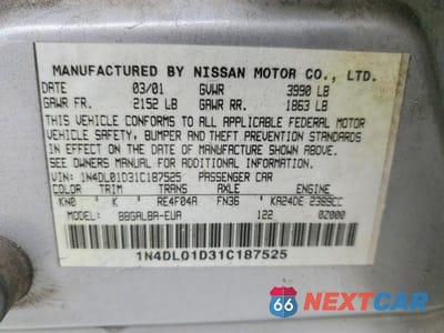 Zdjęcie 12 z 12 samochodu: 2001 NISSAN ALTIMA XE VIN:1N4DL01D31C187525 - miniatura